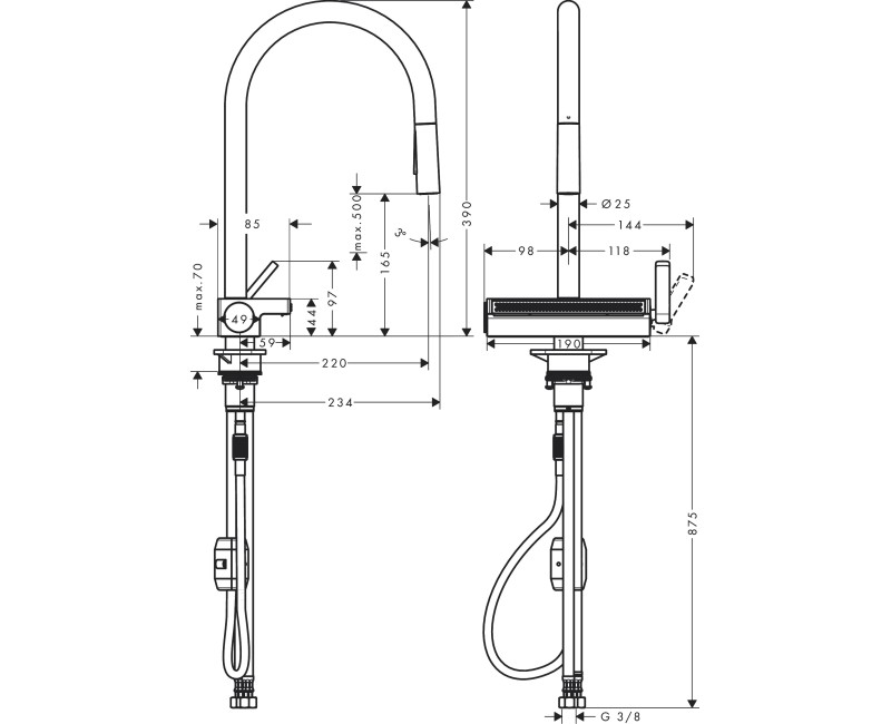 Смеситель для кухни Hansgrohe Aquno Select M81 170 3-позиционный выдвижной излив 73837670 Черный матовый