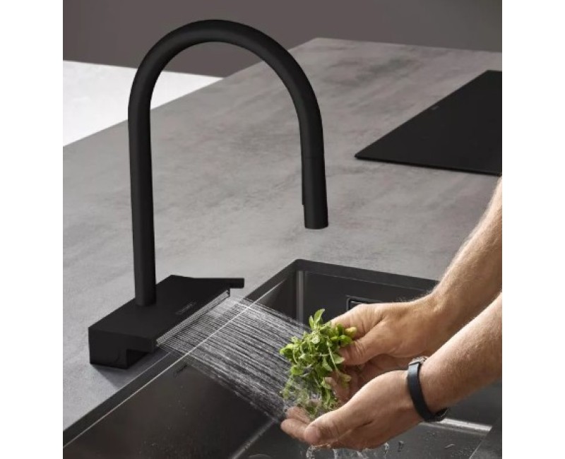 Смеситель для кухни Hansgrohe Aquno Select M81 170 3-позиционный выдвижной излив 73837670 Черный матовый