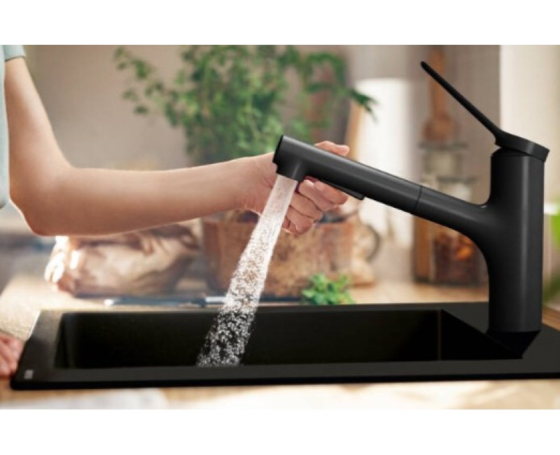 Смеситель для кухни Hansgrohe Zesis M33 150 2j  с выдвижной головкой 74820670 Черный матовый