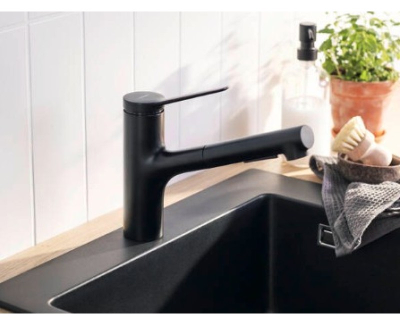 Смеситель для кухни Hansgrohe Zesis M33 150 2j  с выдвижной головкой 74820670 Черный матовый