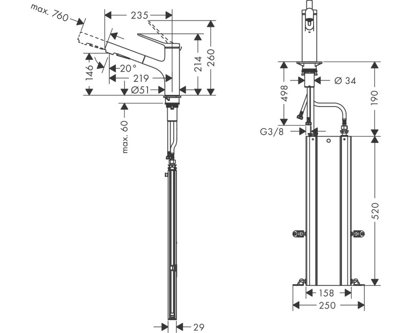 Смеситель для кухни Hansgrohe Zesis M33 150 2jet с выдвижной головкой 74821000 Хром