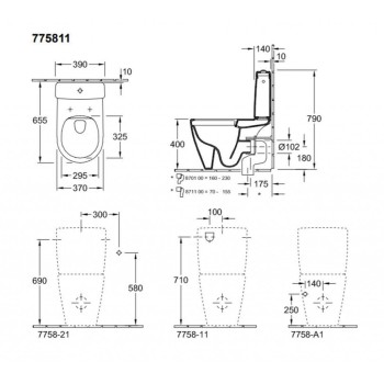 Смывной бачок для унитаза Villeroy & Boch Avento, боковой вход 775811R1