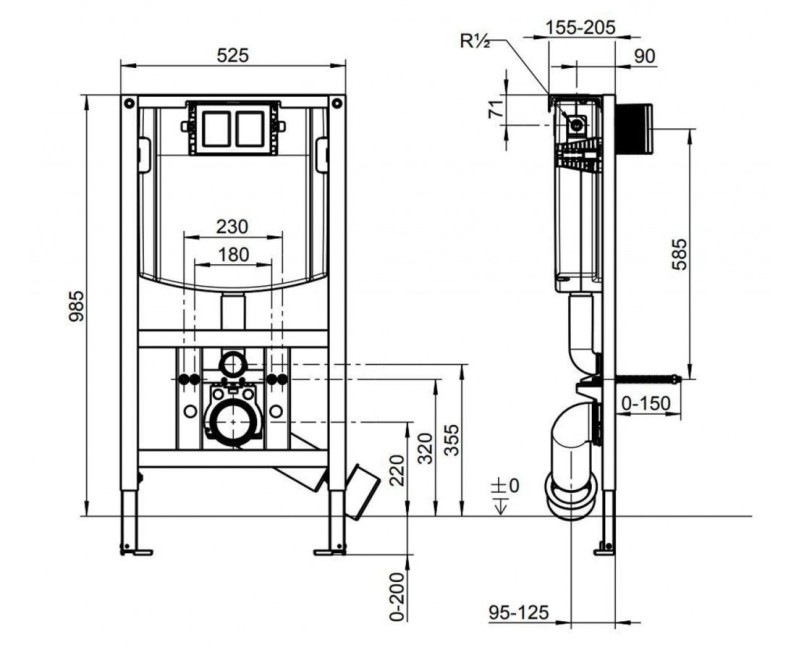 Встраиваемая рама для унитаза Villeroy & Boch ViConnect H=98см, Кнопка сверху 92247800