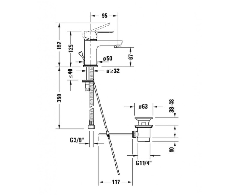 Смеситель для раковины Duravit A.1 с клапаном Pop Up Chrome