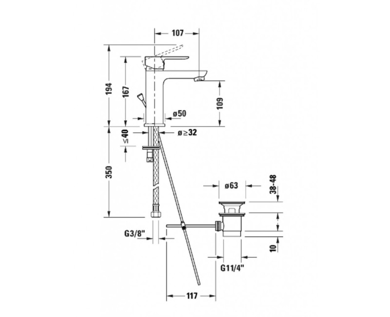 Смеситель для раковины Duravit A.1 с клапаном Pop Up Chrome
