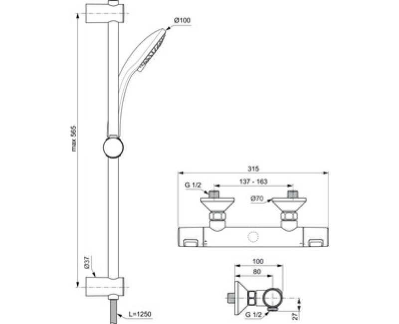 Dušas sistēma Ideal Standard Ceratherm T25  ar Termostatu Hromēts A7203AA