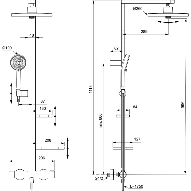 Dušas sistēma Ideal Standard Ceratherm ALU ar Termostatu Silver BD583SI Dušas sistēma Ideal Standard Ceratherm ALU ar Termostatu Silver BD583SI