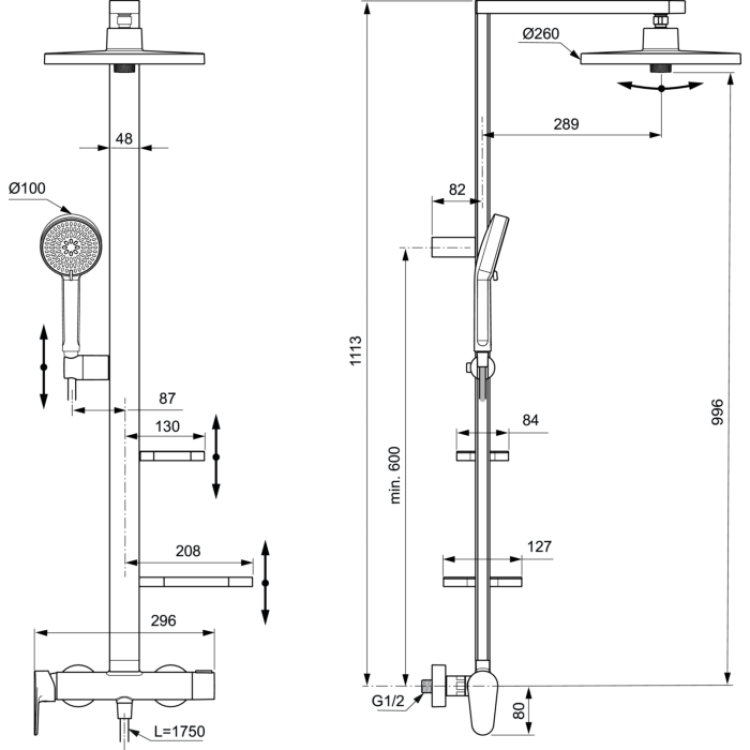 Dušas sistēma Ideal Standard Ceratherm ALU ar Termostatu Melna matēts BD584XG Dušas sistēma Ideal Standard Ceratherm ALU ar Termostatu Melna matēts BD584XG