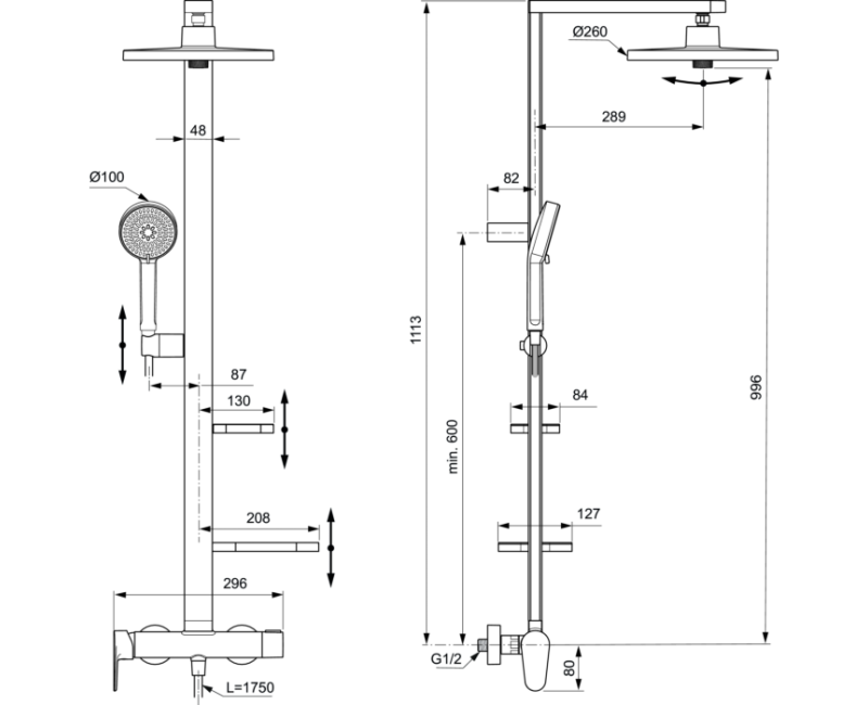 Душевая система Ideal Standard Ceratherm ALU с термостатом Черный матовый BD584XG