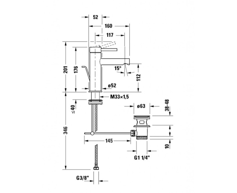 Vannas istabas izlietnes maisītājs Duravit Circle, Ar Pop Up vārstu, Hromēts