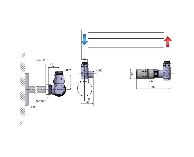 Savienojumu komplekts  Sapho Corner Combi termostatiskais labais, hromēts CP3022S