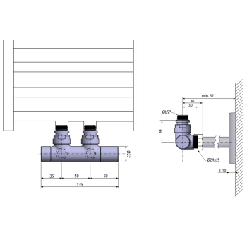 Savienojumu komplekts SAPHO TWIN dvieļu žāvētājam / radiatoram, Hromēts CP401S