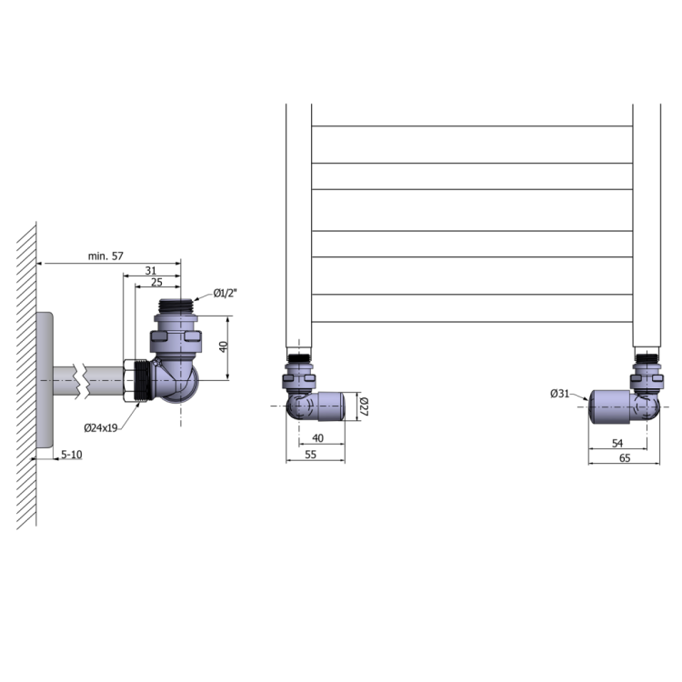Savienojumu komplekts AQUALINE FIRST CORNER dvieļu žāvētājam / radiatoram, labā puse Hromēts CP920S Savienojumu komplekts AQUALINE FIRST CORNER dvieļu žāvētājam / radiatoram, labā puse Hromēts CP920S