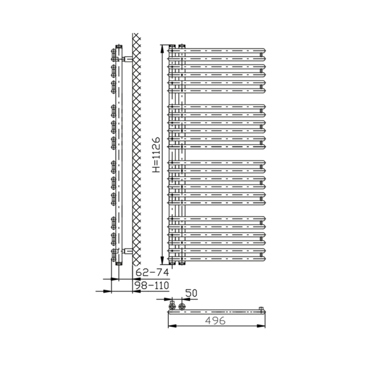 Dvieļu žāvētājs / Radiators AQUALINE Tubini 50x113cm, 529W, balts DC300T Dvieļu žāvētājs / Radiators AQUALINE Tubini 50x113cm, 529W, balts DC300T