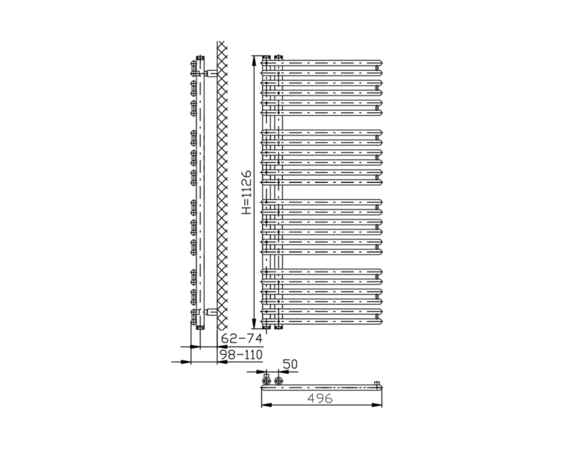 Полотенцесушитель / Радиатор AQUALINE Tubini 50x113 см, 529 Вт, цвет антрацит DC305T