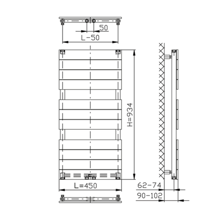 Dvieļu žāvētājs / Radiators AQUALINE Bondi 45x93cm, 425W, antracīta krāsā DC405T Dvieļu žāvētājs / Radiators AQUALINE Bondi 45x93cm, 425W, antracīta krāsā DC405T