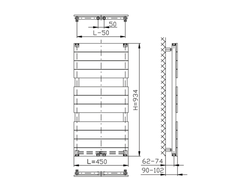 Полотенцесушитель / Радиатор AQUALINE Bondi 45x93см, 425Вт, цвет антрацит DC405T