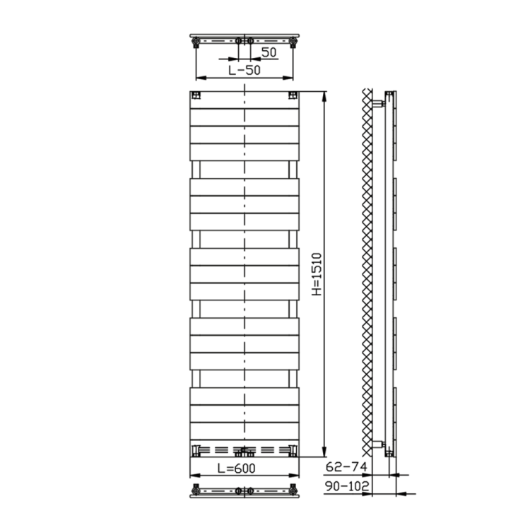 Dvieļu žāvētājs / Radiators AQUALINE Bondi 60x151cm, 810W, antracīts DC445T Dvieļu žāvētājs / Radiators AQUALINE Bondi 60x151cm, 810W, antracīts DC445T