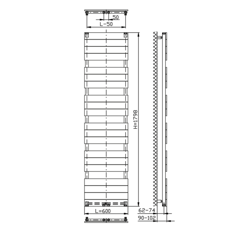 Dvieļu žāvētājs / Radiators AQUALINE Bondi 60x180cm, 965W, balts DC450T Dvieļu žāvētājs / Radiators AQUALINE Bondi 60x180cm, 965W, balts DC450T