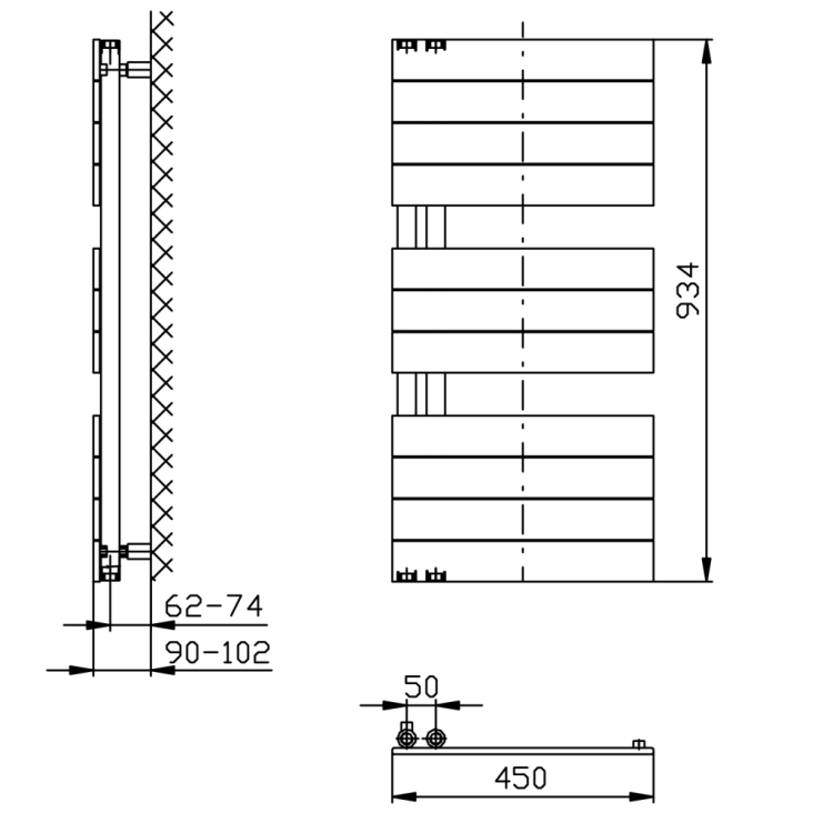 Dvieļu žāvētājs / Radiators AQUALINE Mili 45x93cm, 381W, melns matēts DC606T Dvieļu žāvētājs / Radiators AQUALINE Mili 45x93cm, 381W, melns matēts DC606T