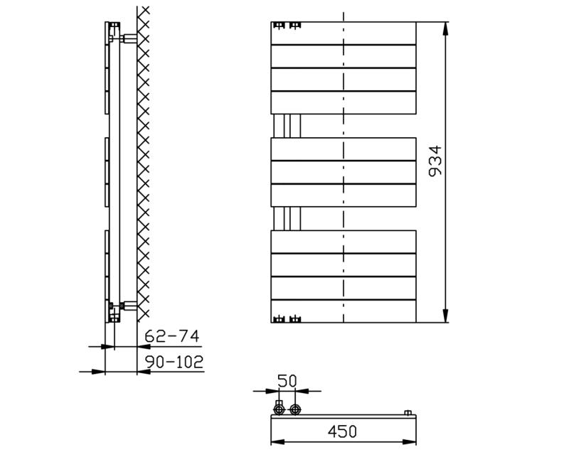 Полотенцесушитель / Радиатор AQUALINE Mili 45x93см, 381Вт, черный матовый DC606T