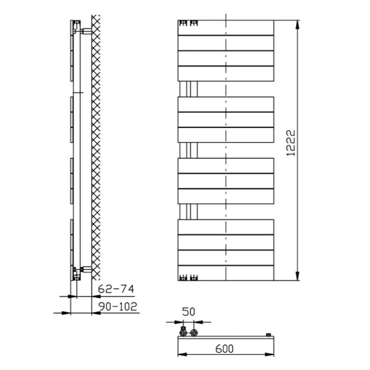 Dvieļu žāvētājs / Radiators AQUALINE Mili, 60x122cm, 632W, balts DC620T Dvieļu žāvētājs / Radiators AQUALINE Mili, 60x122cm, 632W, balts DC620T