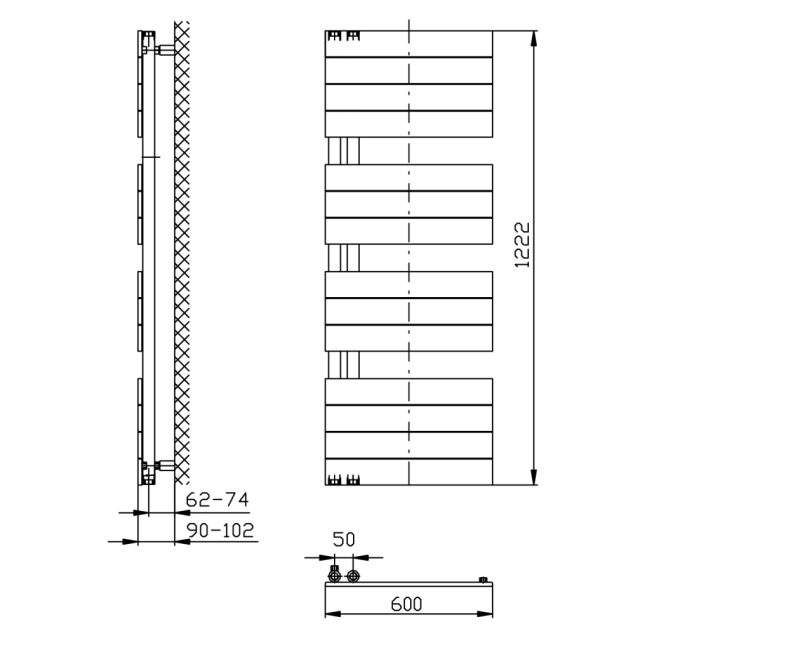 Полотенцесушитель / Радиатор AQUALINE Mili, 60x122см, 632Вт, черный матовый DC626T