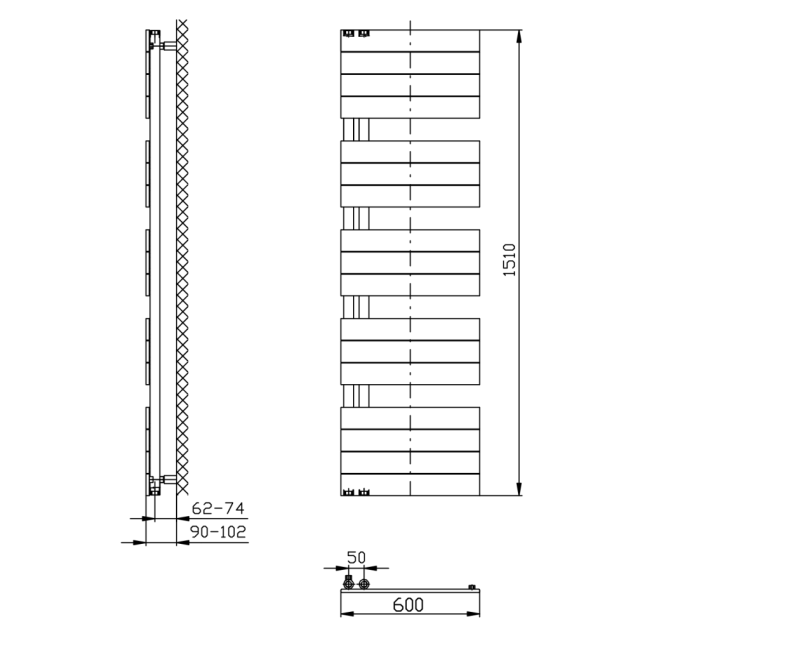 Полотенцесушитель / Радиатор AQUALINE Mili 60x151см, 775Вт, белый DC640T