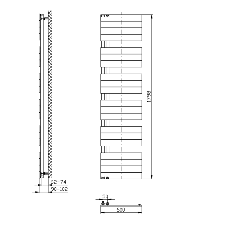Dvieļu žāvētājs / Radiators AQUALINE Mili 60x180 cm, 927W, melns matēts DC656T Dvieļu žāvētājs / Radiators AQUALINE Mili 60x180 cm, 927W, melns matēts DC656T