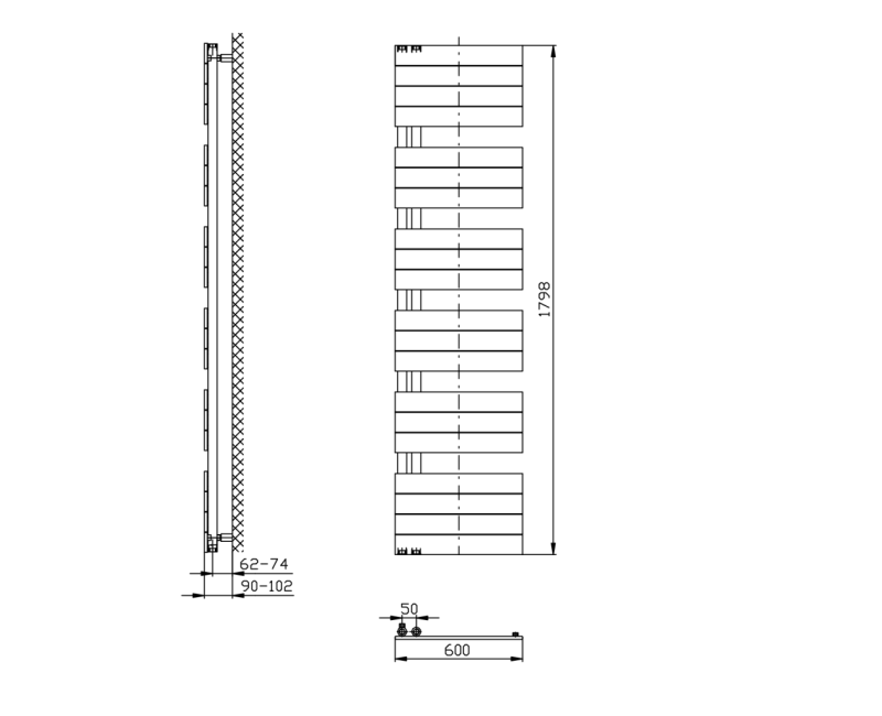 Полотенцесушитель / Радиатор AQUALINE Mili 60x180 см, 927 Вт, черный матовый DC656T