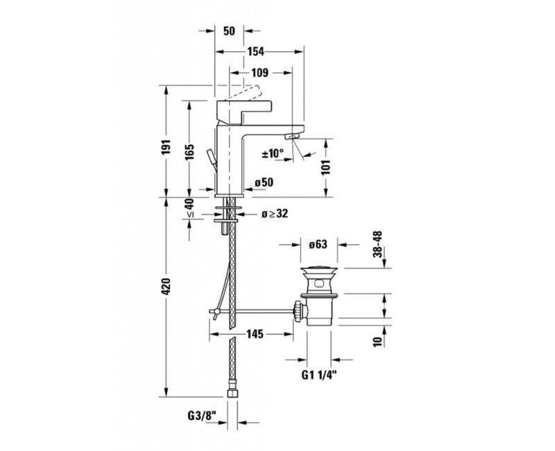 Смеситель для раковины Duravit D-Neo AquaControl с клапаном Pop Up Chrome
