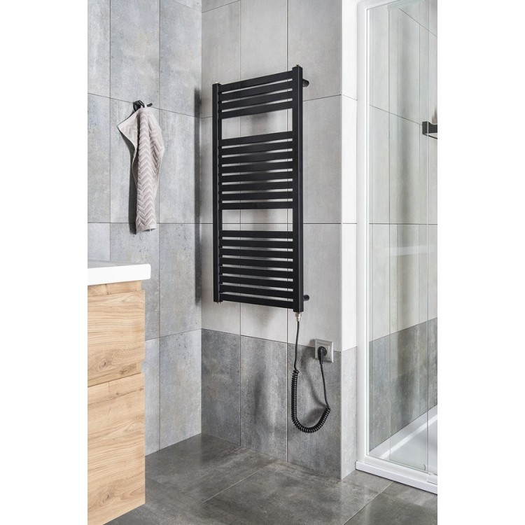 Dvieļu žāvētājs / Radiators AQUALINE Tondi-E elektriskais 45x97cm, 300W, matēti melns DE456T Dvieļu žāvētājs / Radiators AQUALINE Tondi-E elektriskais 45x97cm, 300W, matēti melns DE456T