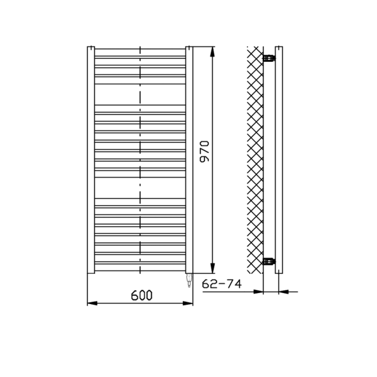 Полотенцесушитель / Радиатор AQUALINE Tondi-E электрический 60x97см, 400Вт, матовый черный DE466T
