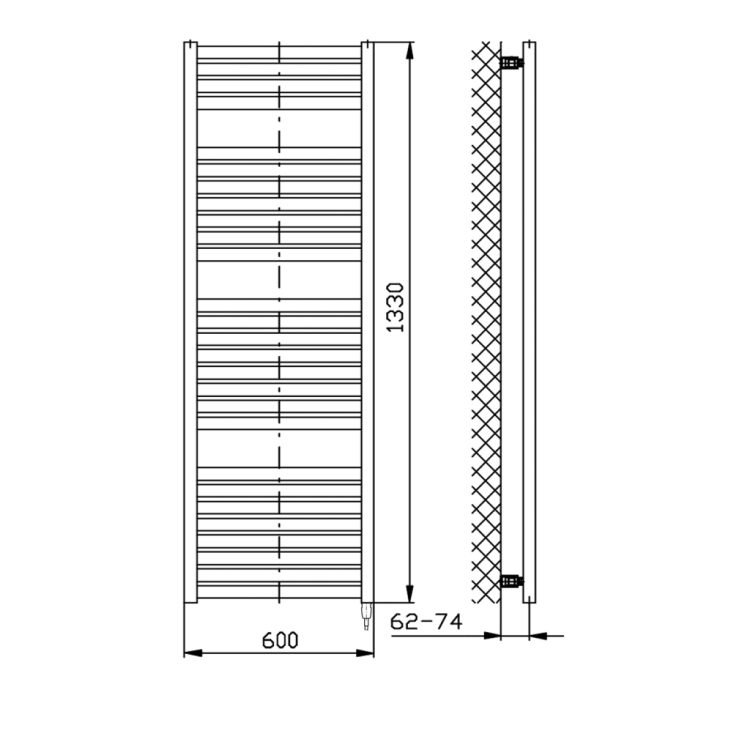 Dvieļu žāvētājs / Radiators AQUALINE Tondi-E elektriskais 60x133cm, 600W, balts DE480T Dvieļu žāvētājs / Radiators AQUALINE Tondi-E elektriskais 60x133cm, 600W, balts DE480T