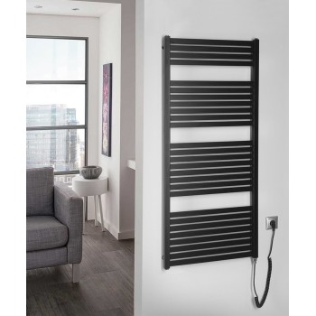 Dvieļu žāvētājs / Radiators AQUALINE Tondi-E elektriskais 60x133cm, 600W, matēti melns DE486T