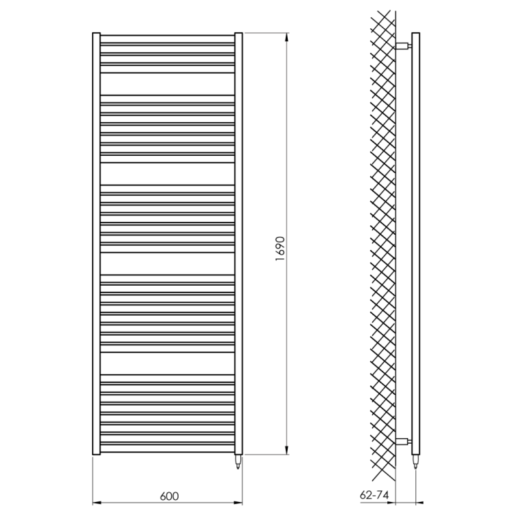 Dvieļu žāvētājs / Radiators AQUALINE TONDI-E elektriskais 60x169cm, 800W, melns matēts DE496T Dvieļu žāvētājs / Radiators AQUALINE TONDI-E elektriskais 60x169cm, 800W, melns matēts DE496T