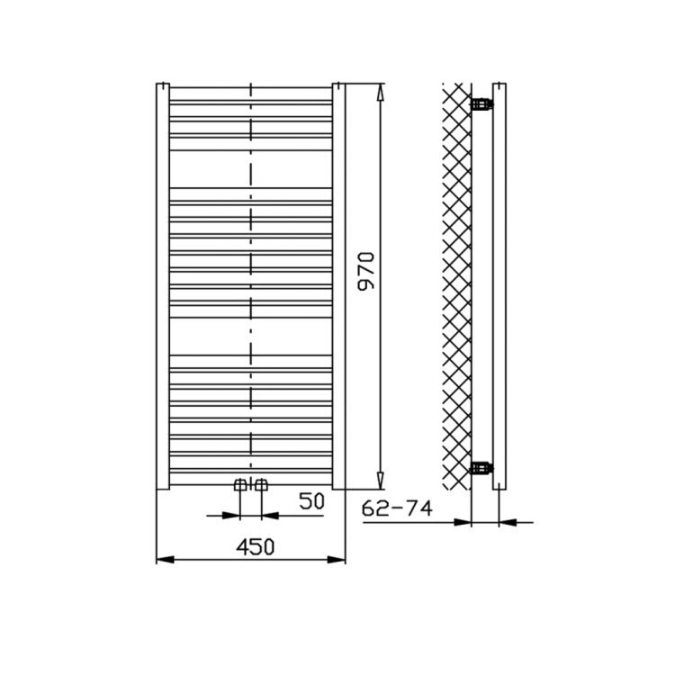 Dvieļu žāvētājs / Radiators AQUALINE Tondi 45x97cm, matēti melns DT456T Dvieļu žāvētājs / Radiators AQUALINE Tondi 45x97cm, matēti melns DT456T