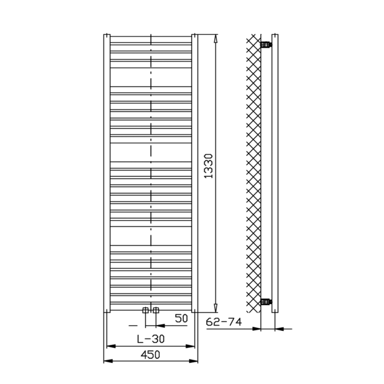 Dvieļu žāvētājs / Radiators AQUALINE Tondi radiators 45x133 cm matēti melns DT476T Dvieļu žāvētājs / Radiators AQUALINE Tondi radiators 45x133 cm matēti melns DT476T