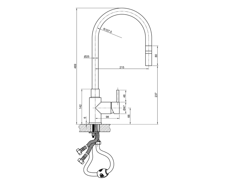Смеситель для кухниSapho Duna с выдвижной лейкой, нержавеющая сталь DU015