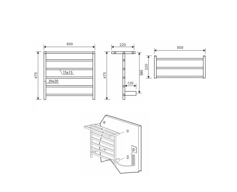 Dvieļu žāvētājs / Radiators Sapho Elzor elektriskais 50x47 cm, 60 W, balts matēts EB500