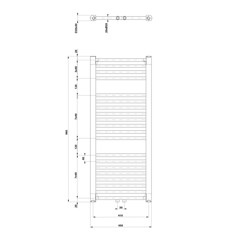 Dvieļu žāvētājs / Radiators Aqualine DIRECT 570x465mm 72W, Balts ELM94T Dvieļu žāvētājs / Radiators Aqualine DIRECT 570x465mm 72W, Balts ELM94T