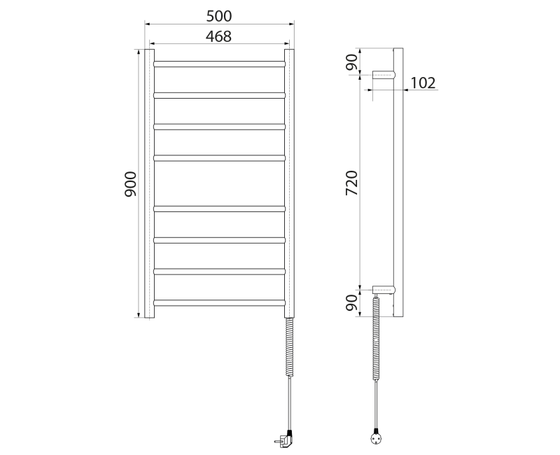 Полотенцесушитель / Радиатор Sapho Redondo электрический 50x90см 75Вт Черный Матовый ER220BT
