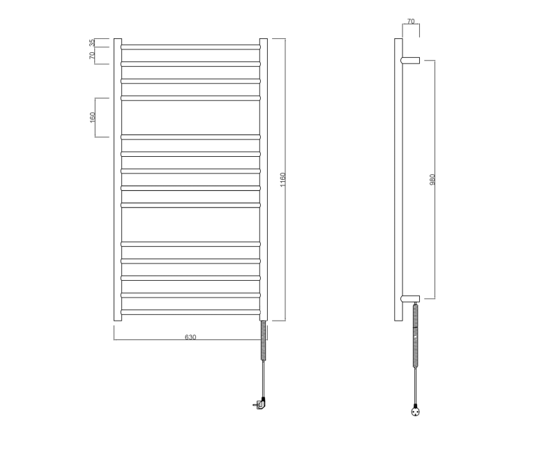 Dvieļu žāvētājs / Radiators Sapho Redondo elektriskais  63x116cm, 130W, hroms  ER230V