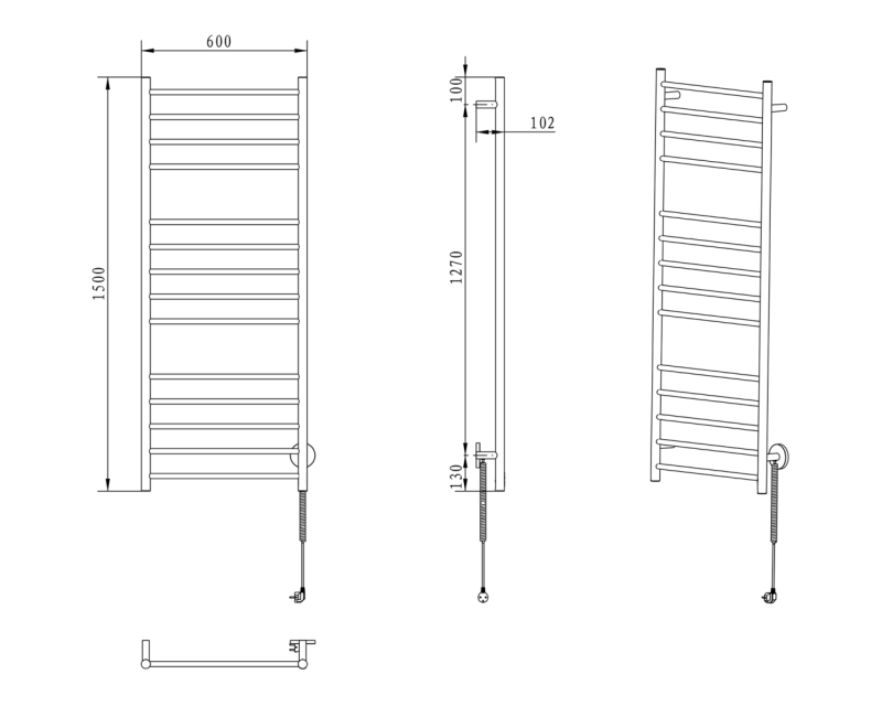 Полотенцесушитель / Радиатор Sapho REDONDO электрический 600x1500 мм 130 Вт, Полированная нержавеющая сталь ER250V