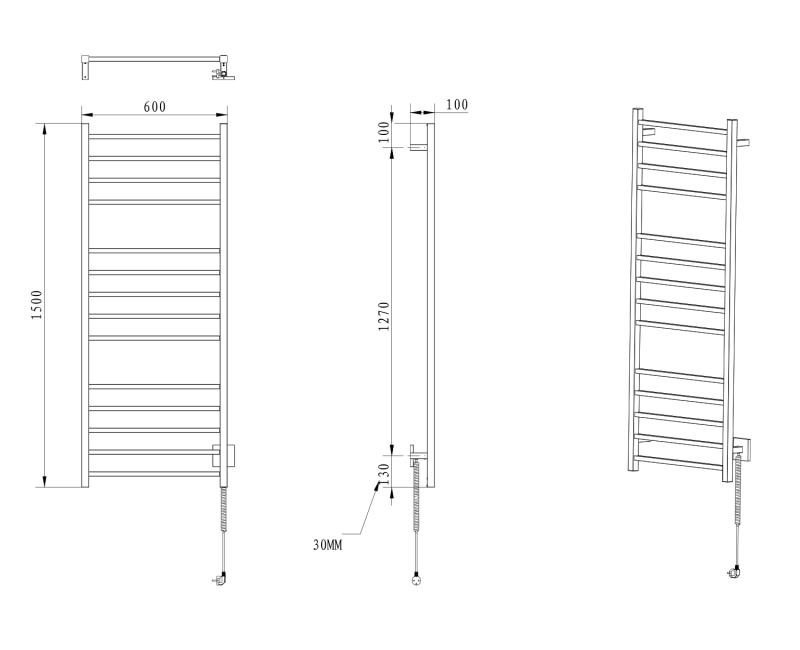 Полотенцесушитель / Радиатор Sapho ENIS электрический 60x150 см, 130 Вт, хром ER450V