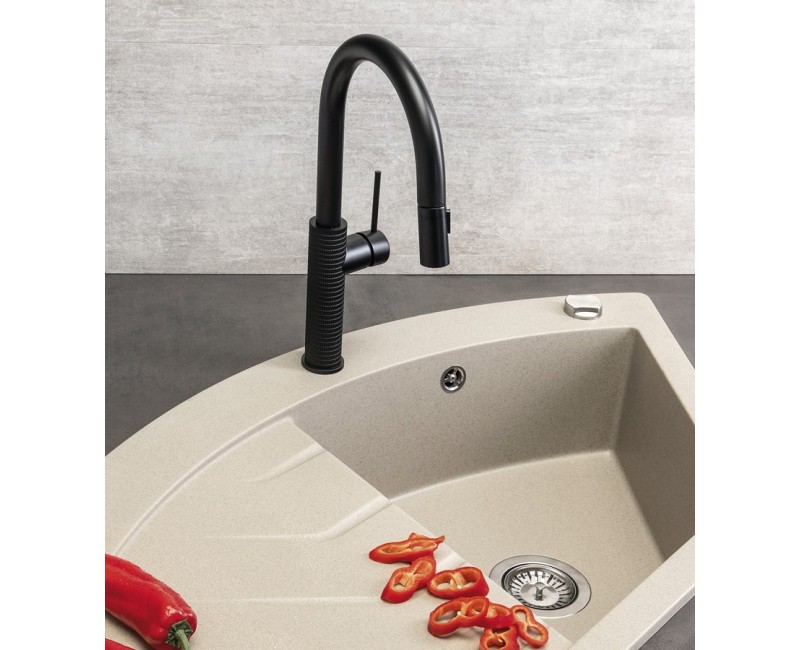 Virtuves maisītājs Sapho ar izvelkamu dušas izvadu, matēti melns FR576B