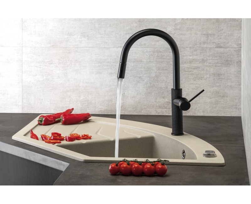 Virtuves maisītājs Sapho ar izvelkamu dušas izvadu, matēti melns FR576B