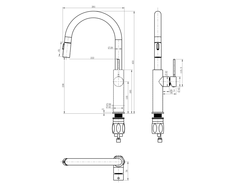 Virtuves maisītājs Sapho ar izvelkamu izvadu metāls FR576GM