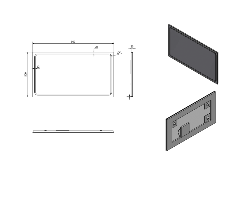 Зеркало для ванной Sapho Gemini II со LED подсветкой, 90x50 см GM090