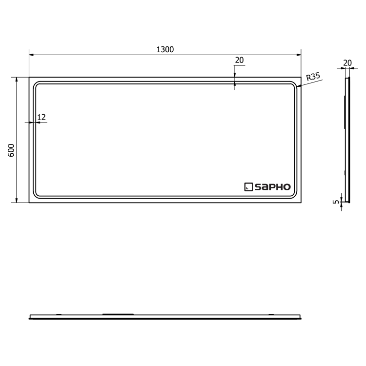 Зеркало для ванной Sapho Gemini II со LED подсветкой, 130x60 см GM130
